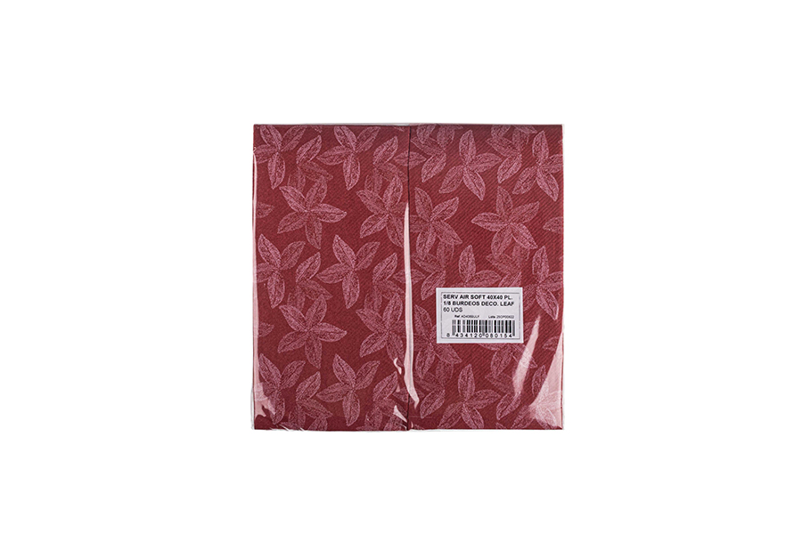 Servilletas Air Soft 40x40cm 1/8 Burdeos Deco. Leaf, 480uds