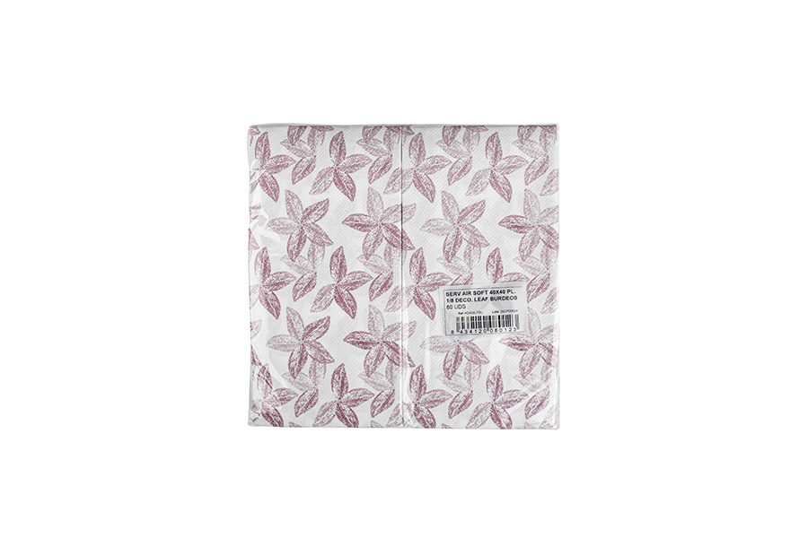Servilletas Air Soft 40x40cm 1/8 Deco. Leaf Burdeos, 480uds