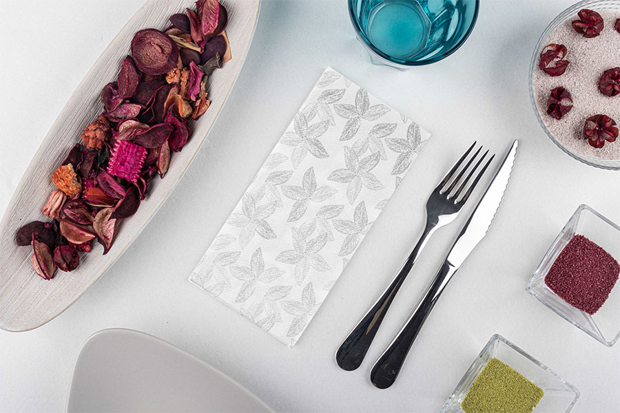 Servilletas Air Soft 40x40cm 1/8 Deco. Leaf Gris, 480uds