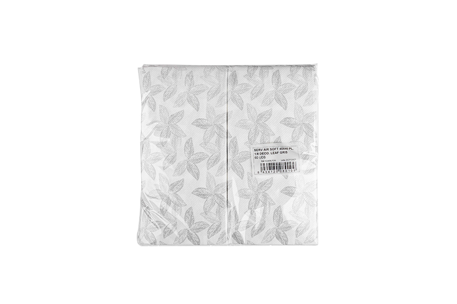 Servilletas Air Soft 40x40cm 1/8 Deco. Leaf Gris, 480uds