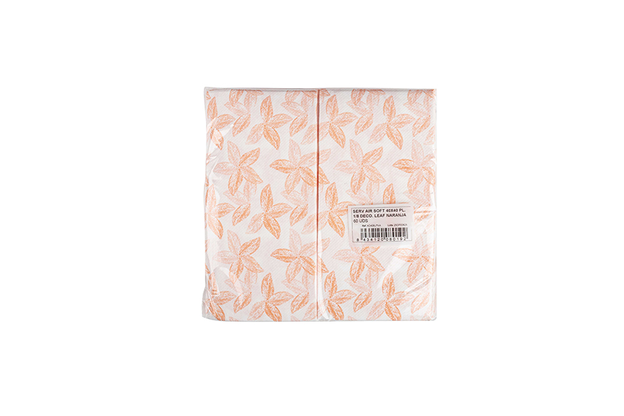 Servilletas Air Soft 40x40cm 1/8 Deco. Leaf Naranja, 480uds