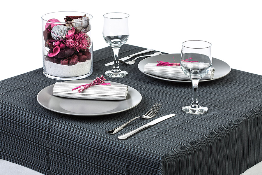 ; Mantel Air Soft 100x100cm Pleg. 1/8 Negro Deco. Basic Blanco, 100uds