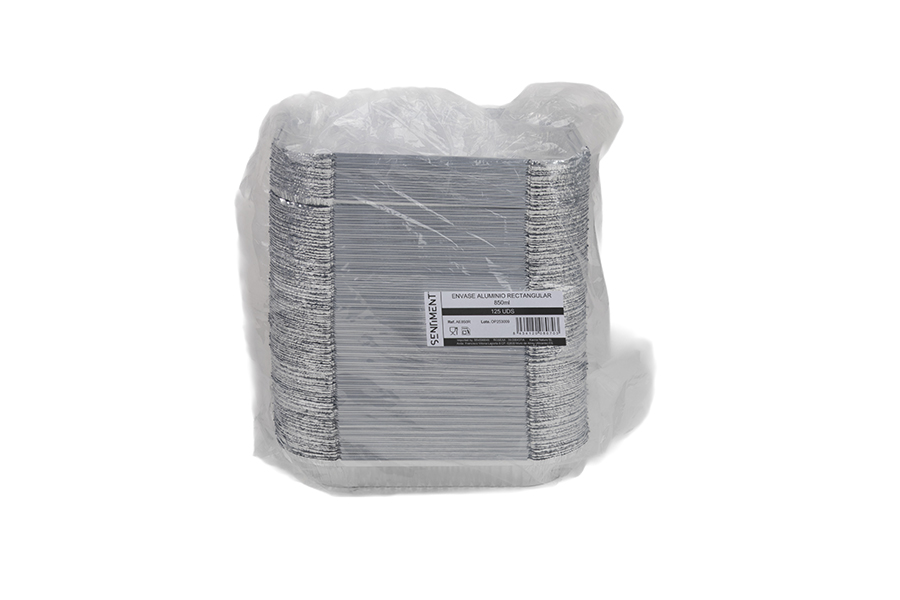 Envase Aluminio Rectangular 850ml, 500uds
