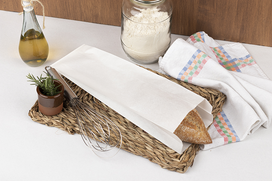 Bolsa Papel Antigrasa 9+5x32cm 35gr Blanco, 1.000uds