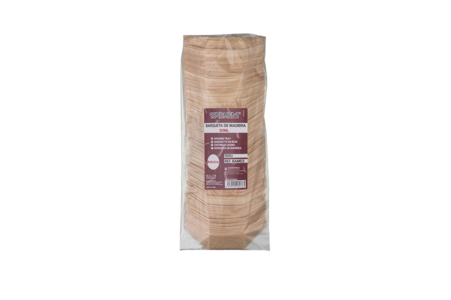 Barqueta de madera 50ml 8x6x2cm, 100uds x 40pq