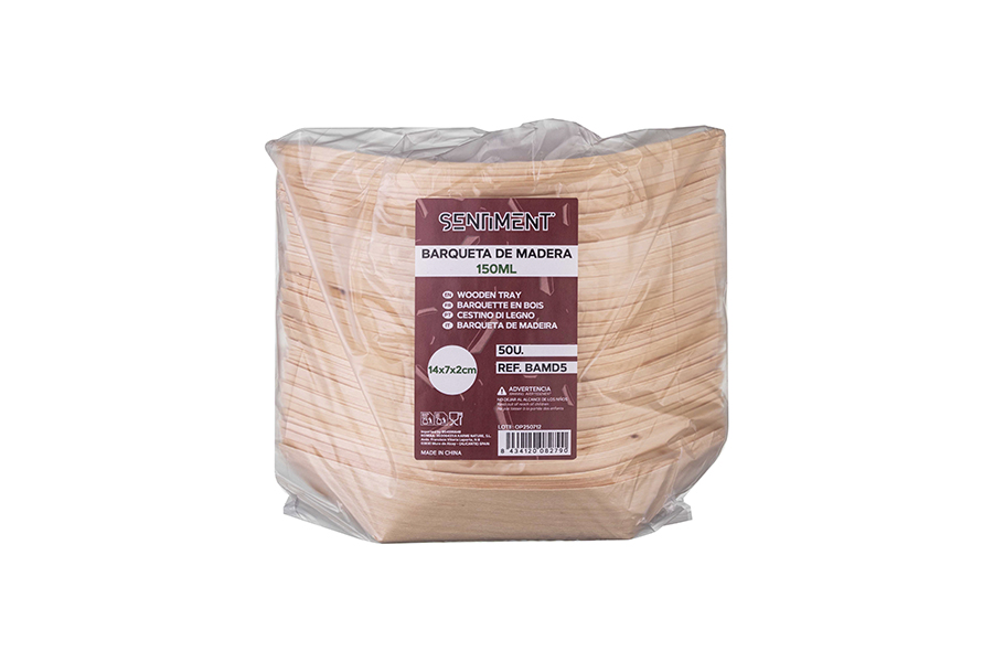 Barqueta de madera 150ml 14x7x2cm, 50uds x 40pq