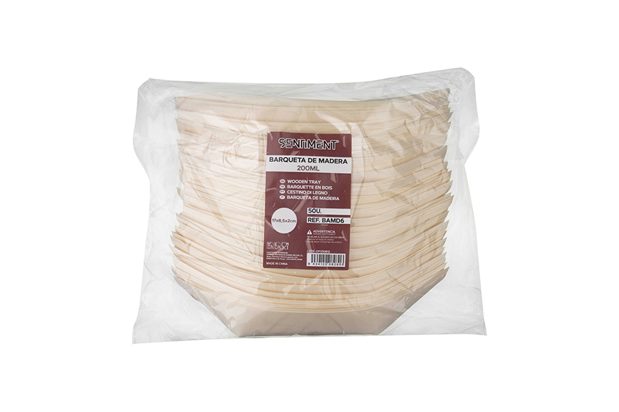 Barqueta de madera 200ml 17x8,5x2cm, 50uds x 40pq