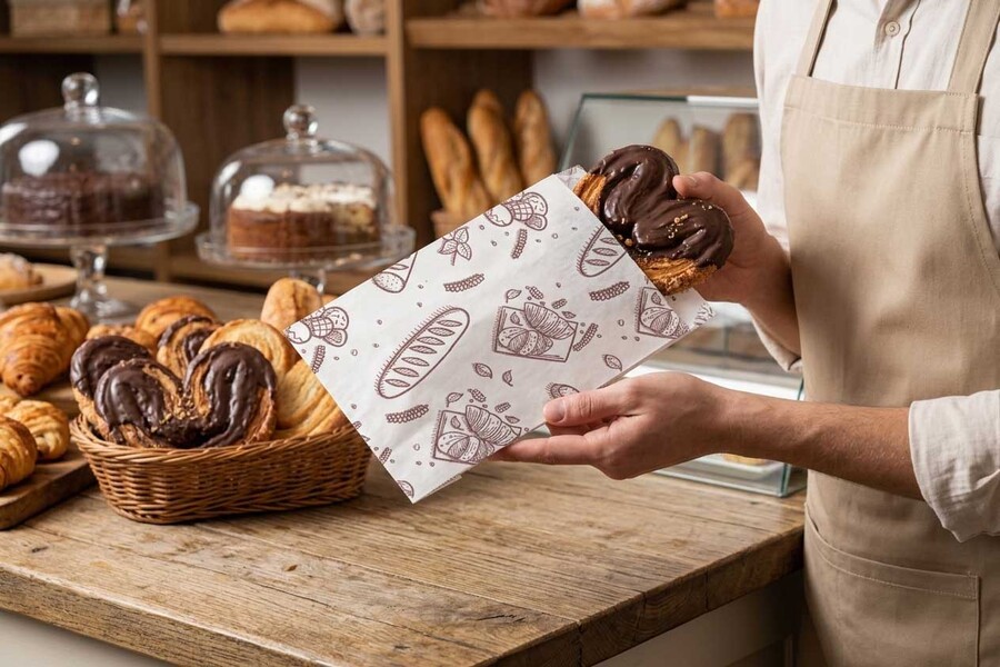 Bolsa Papel 12+6x20cm 40gr Blanco Deco. Bakery, 1.000uds