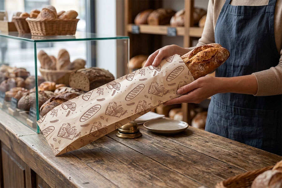 Bolsa Papel 12+6x50cm 40gr Blanco Deco. Bakery, 1.000uds