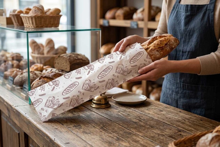 Bolsa Papel 12+6x58cm 40gr Blanco Deco. Bakery, 1.000uds
