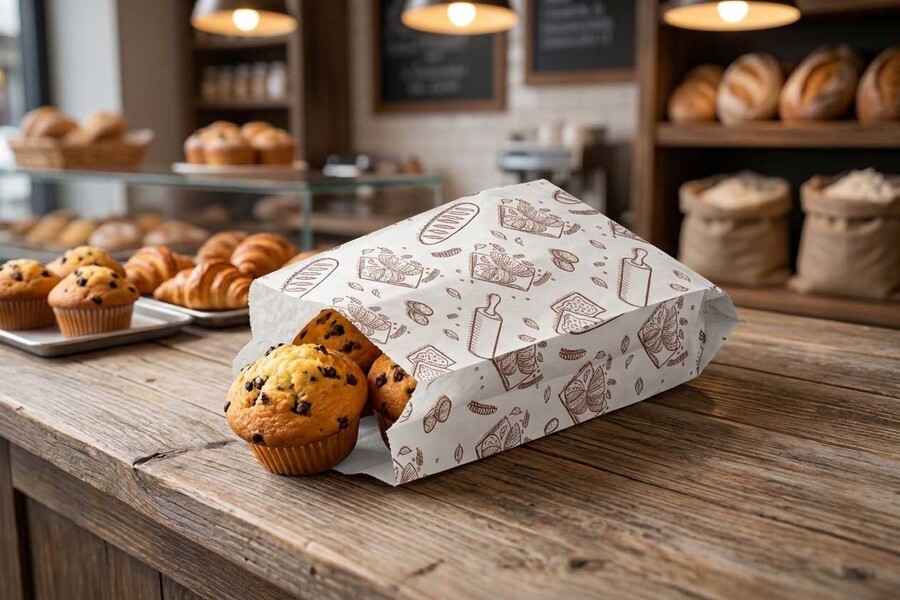 Bolsa Papel 14+7x28cm 40gr Blanco Deco. Bakery, 1.000uds