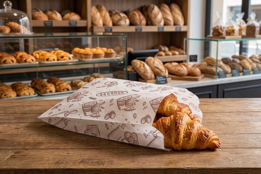 Bolsa Papel 18+7x32cm 40gr Blanco Deco. Bakery, 1.000uds