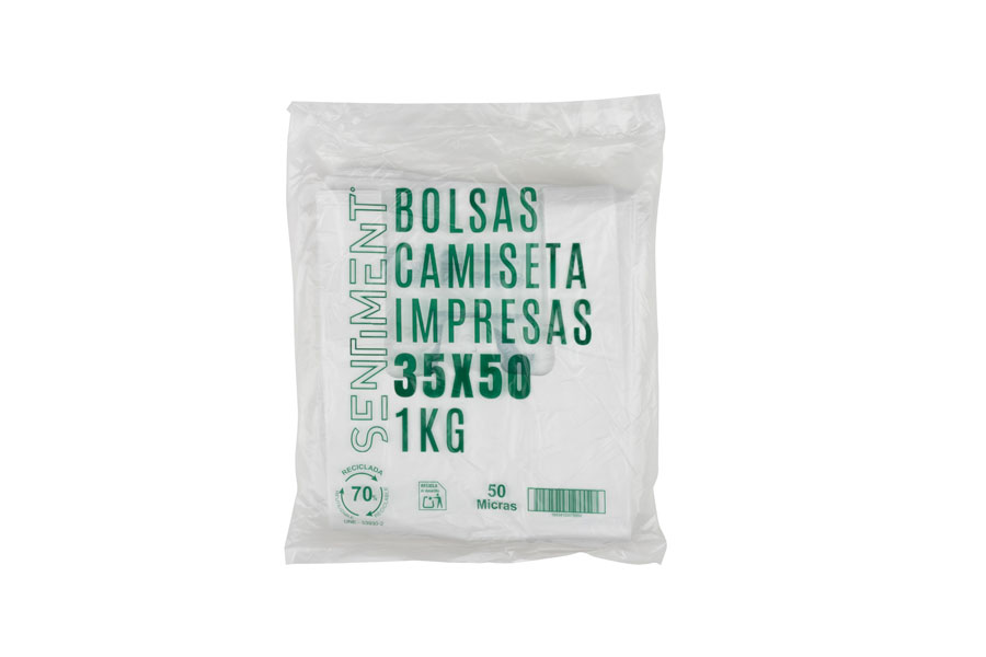 Bolsa Plástico Asa Camiseta 35x50cm 50µm Reciclada 70% Blanca, 20pq x 1kg