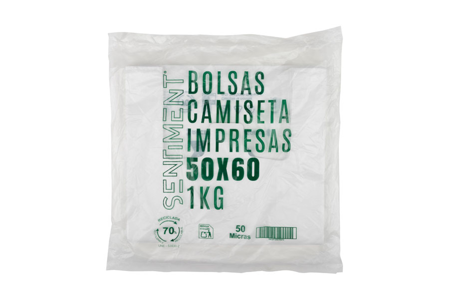 Bolsa Plástico Asa Camiseta 50x60cm 50µm Reciclada 70% Blanca, 20pq x 1kg