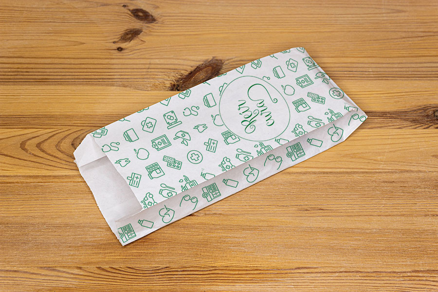 Bolsa Papel 12+7x25cm 40gr Blanco Deco. Farmacia, 1.000uds