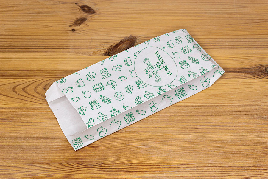 Bolsa Papel 18+7x28cm 40gr Blanco Deco. Farmacia, 1.000uds