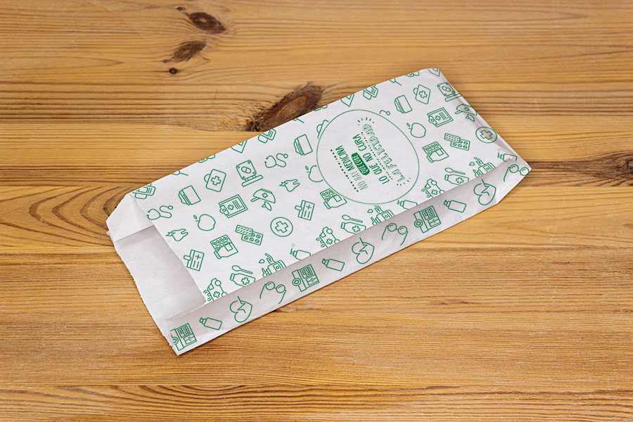 Bolsa Papel 18+7x28cm 40gr Blanco Deco. Farmacia, 1.000uds