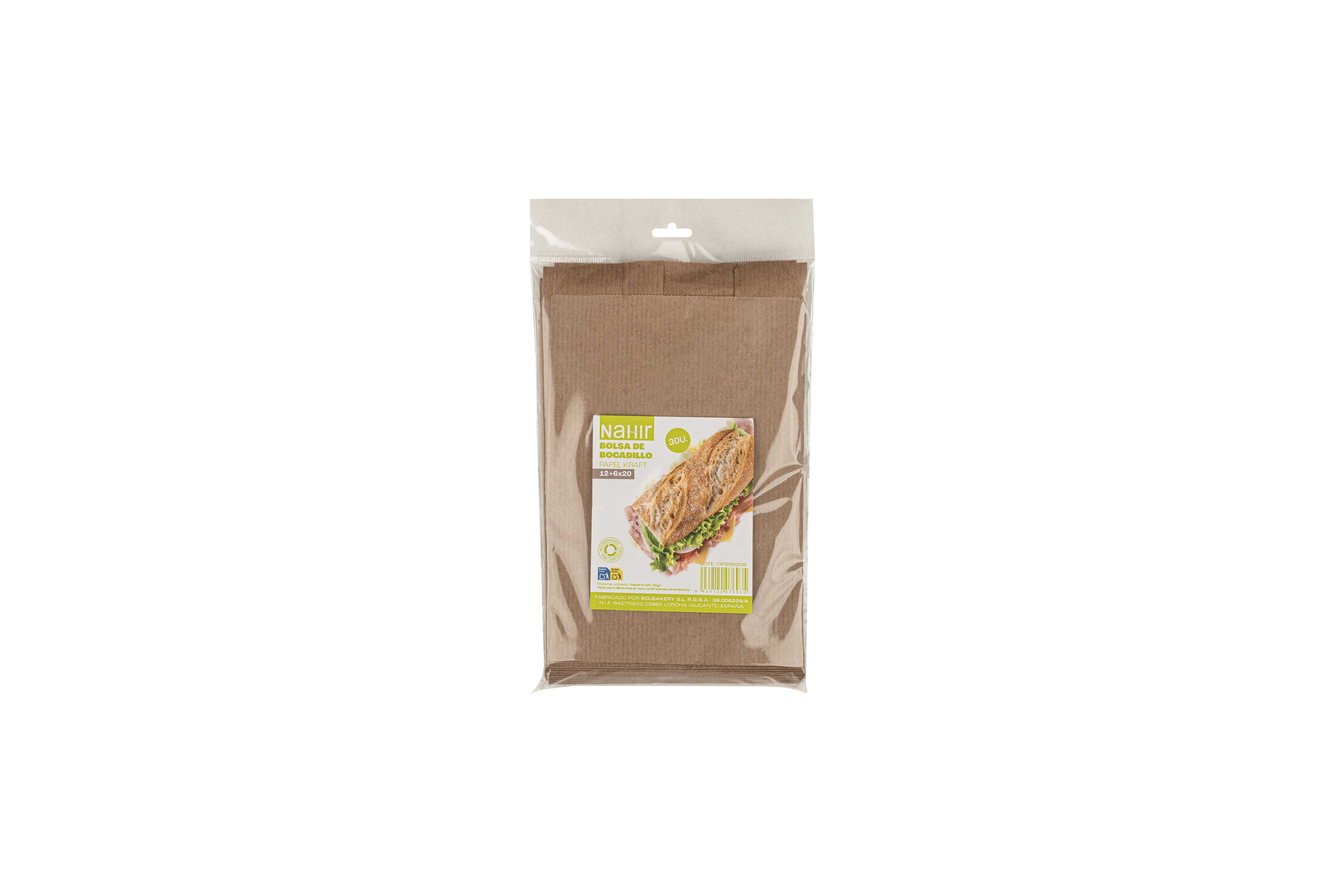 Bolsa Papel Kraft Verjurado 12+6x20cm 35gr 900uds(30pq x 30ud)(Retractilado y etiquetado)