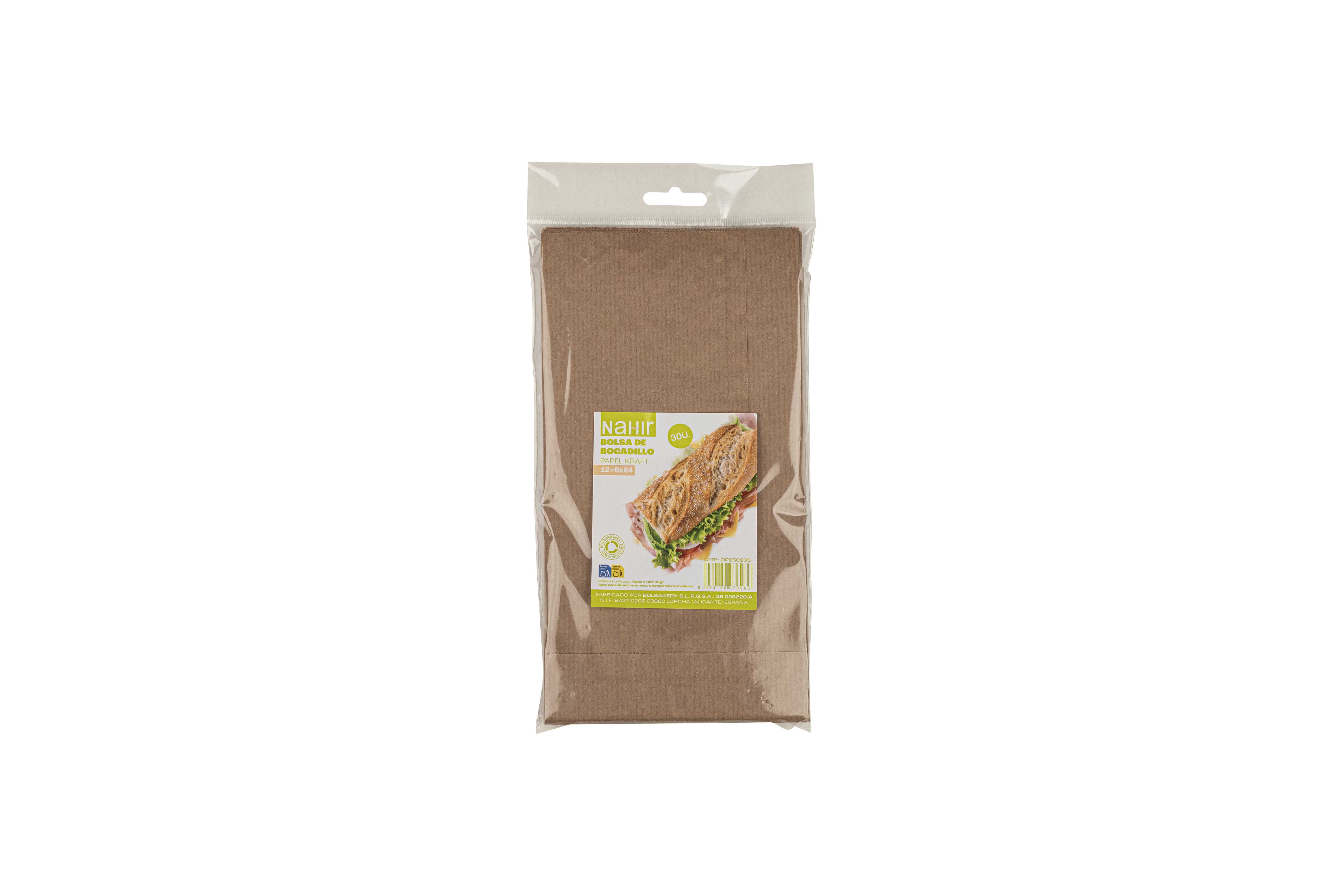 Bolsa Papel Kraft Verjurado 12+6x24cm 35gr 900uds(30pq x 30ud)(Retractilado y etiquetado)