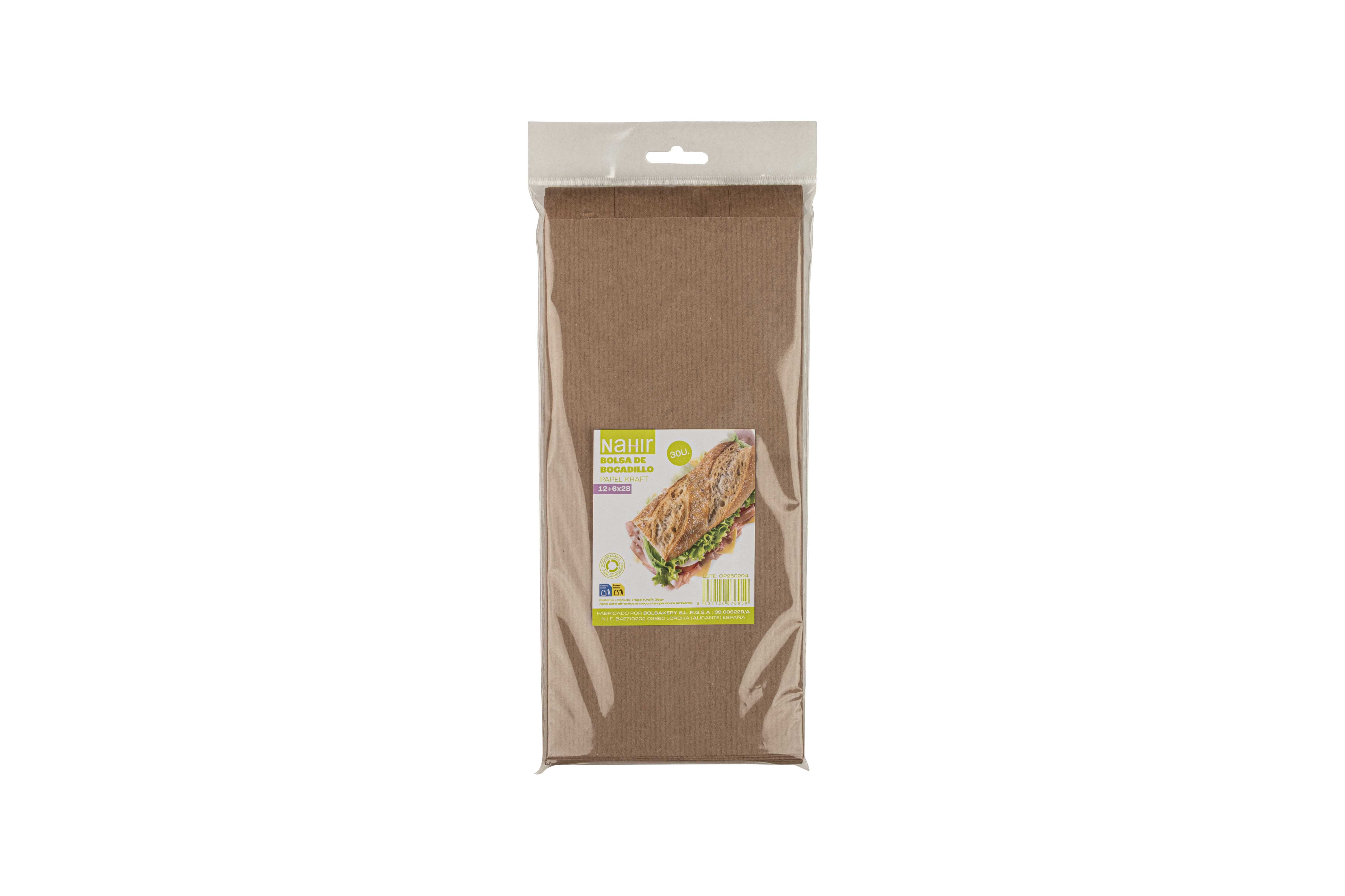 Bolsa Papel Kraft Verjurado 12+6x28cm 35gr 900uds(30pq x 30ud)(Retractilado y etiquetado)