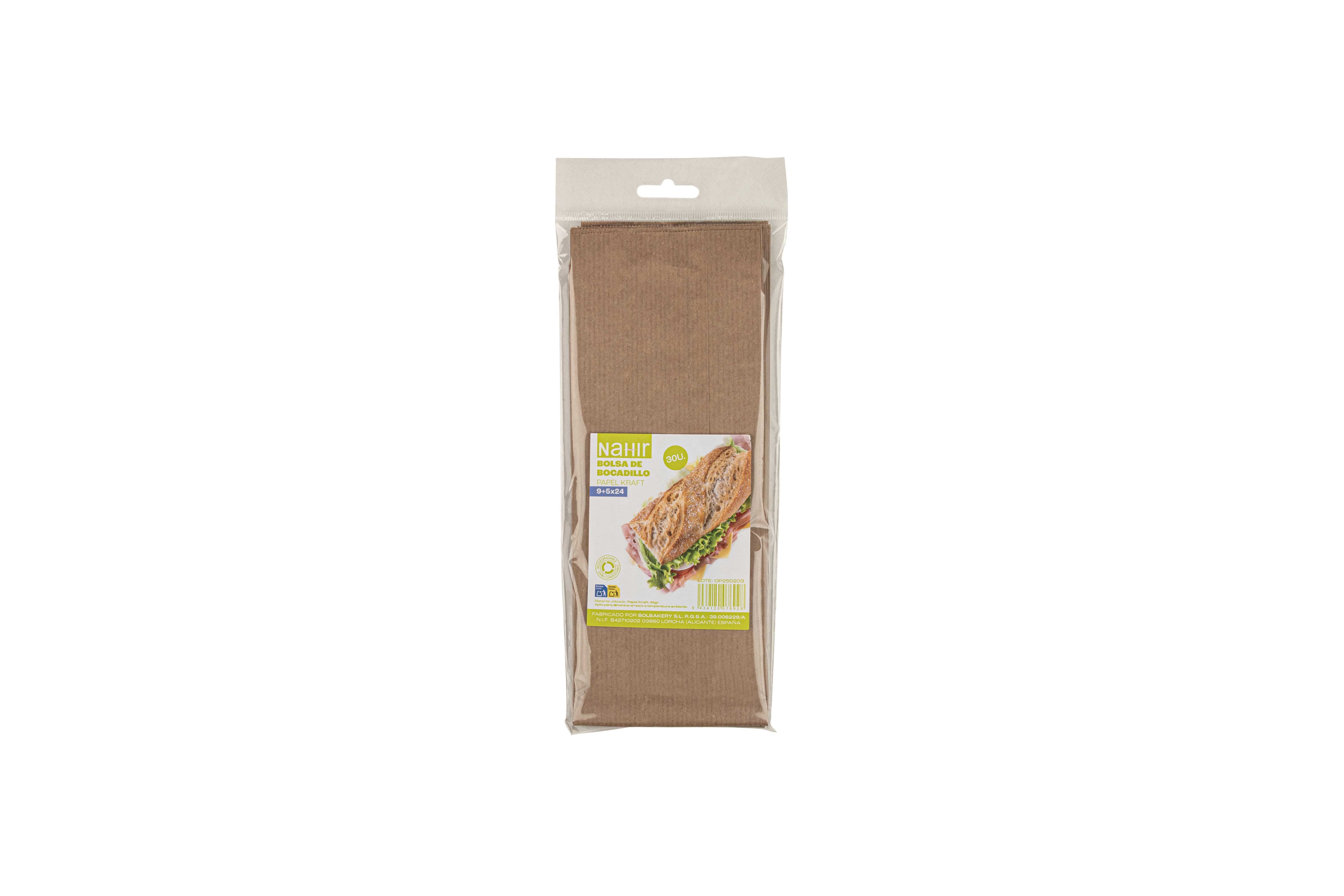 Bolsa Papel Kraft Verjurado 9+5x24cm 35gr 900uds(30pq x 30ud)(Retractilado y etiquetado)
