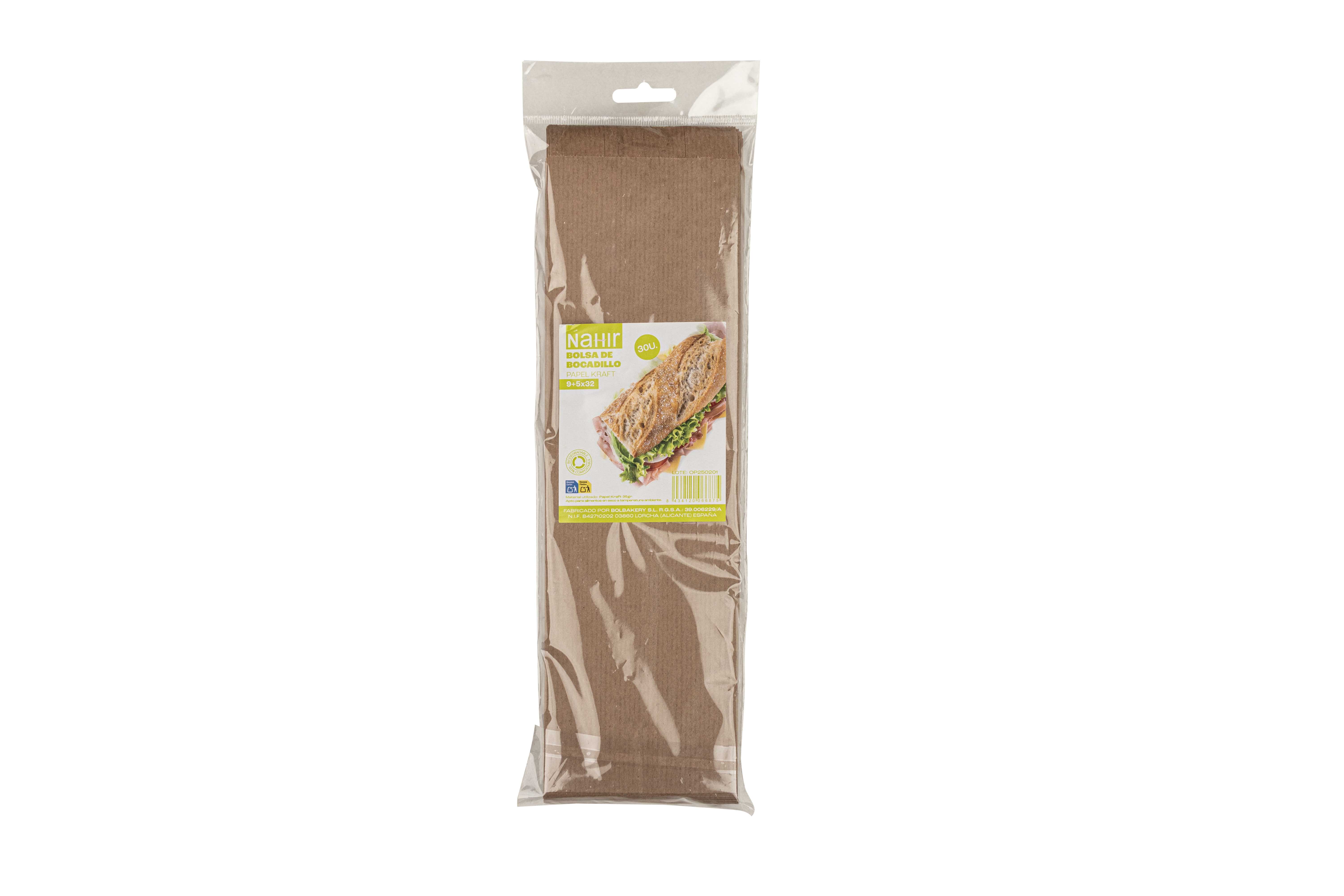 Bolsa Papel Kraft Verjurado 9+5x32cm 35gr 900uds(30pq x 30ud)(Retractilado y etiquetado)