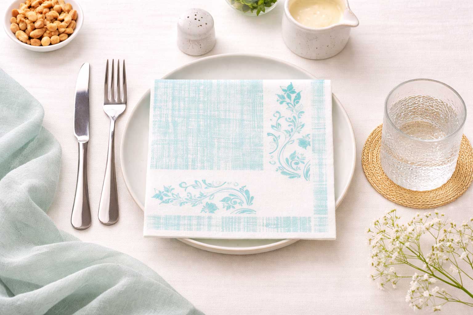 Servilletas Bambulux 40x40cm Deco. Venecia Agua Marina, 480uds