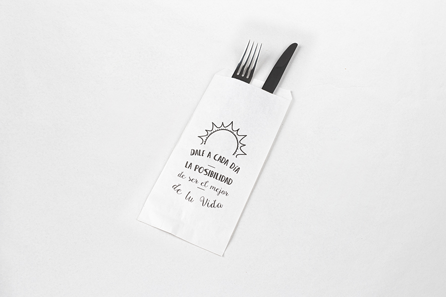Bolsa Papel Portacubiertos 11x24cm Blanco Deco. Frases, 1.000uds