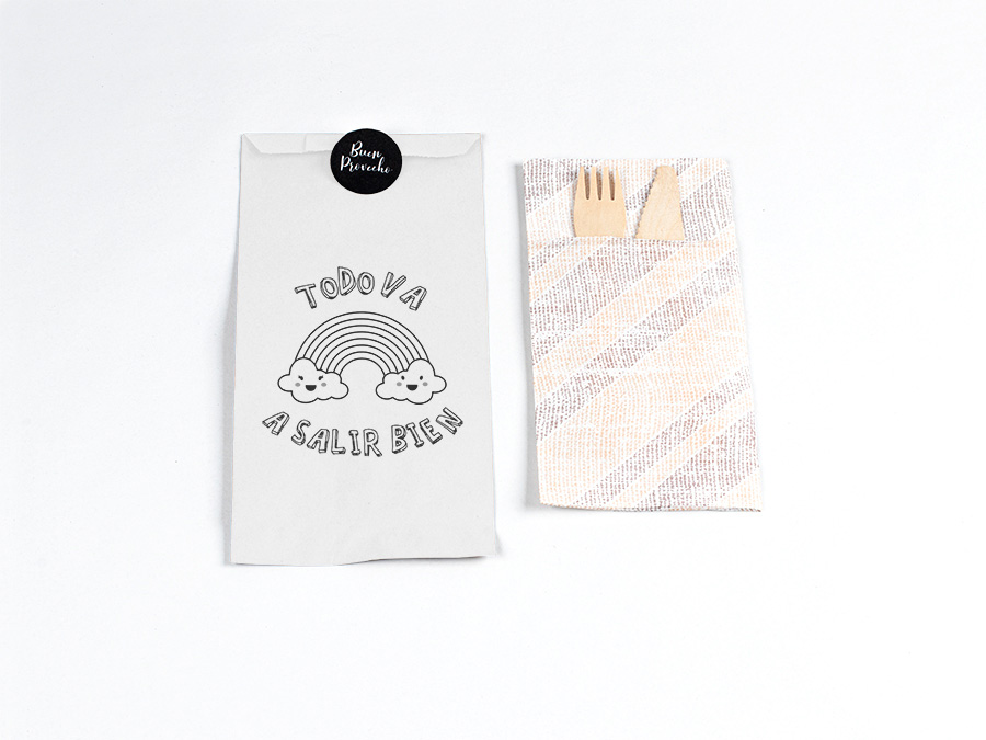 Bolsa Papel Portacubiertos 11x24cm Blanco Deco. Frases, 1.000uds