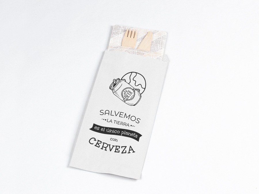 Bolsa Papel Portacubiertos 11x24cm Blanco Deco. Frases, 1.000uds