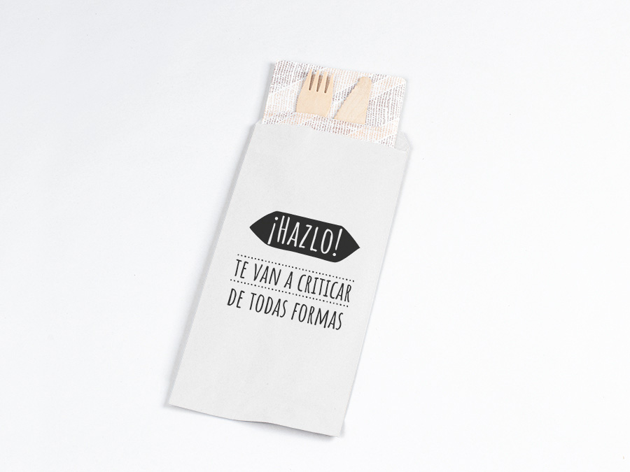 Bolsa Papel Portacubiertos 11x24cm Blanco Deco. Frases, 1.000uds