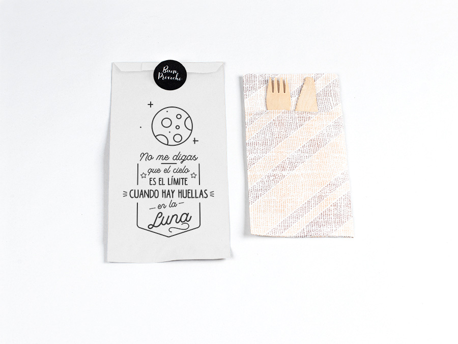 Bolsa Papel Portacubiertos 11x24cm Blanco Deco. Frases, 1.000uds