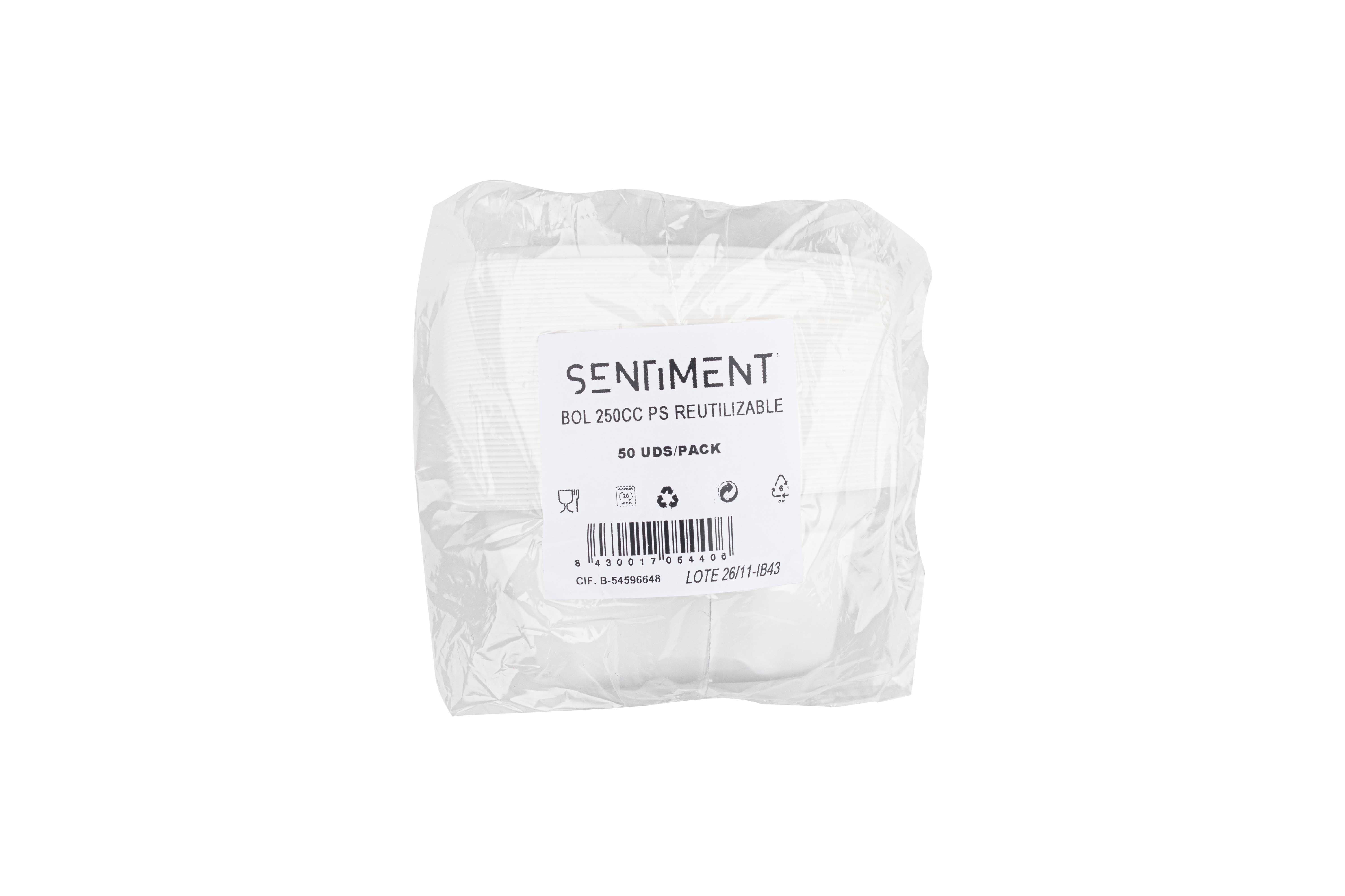 Bol PS Reutilizable 250cc, 50uds x 30pq