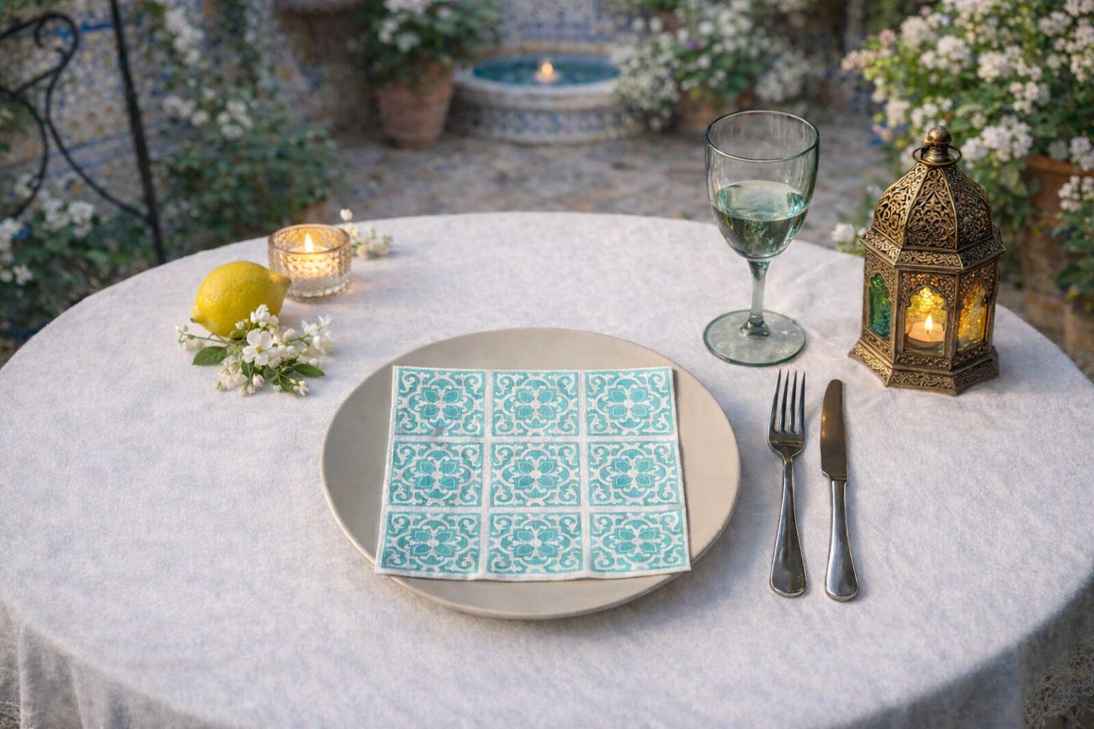 Servilletas Bambutex 40x40cm Deco. Azulejo Agua Marina, 600uds