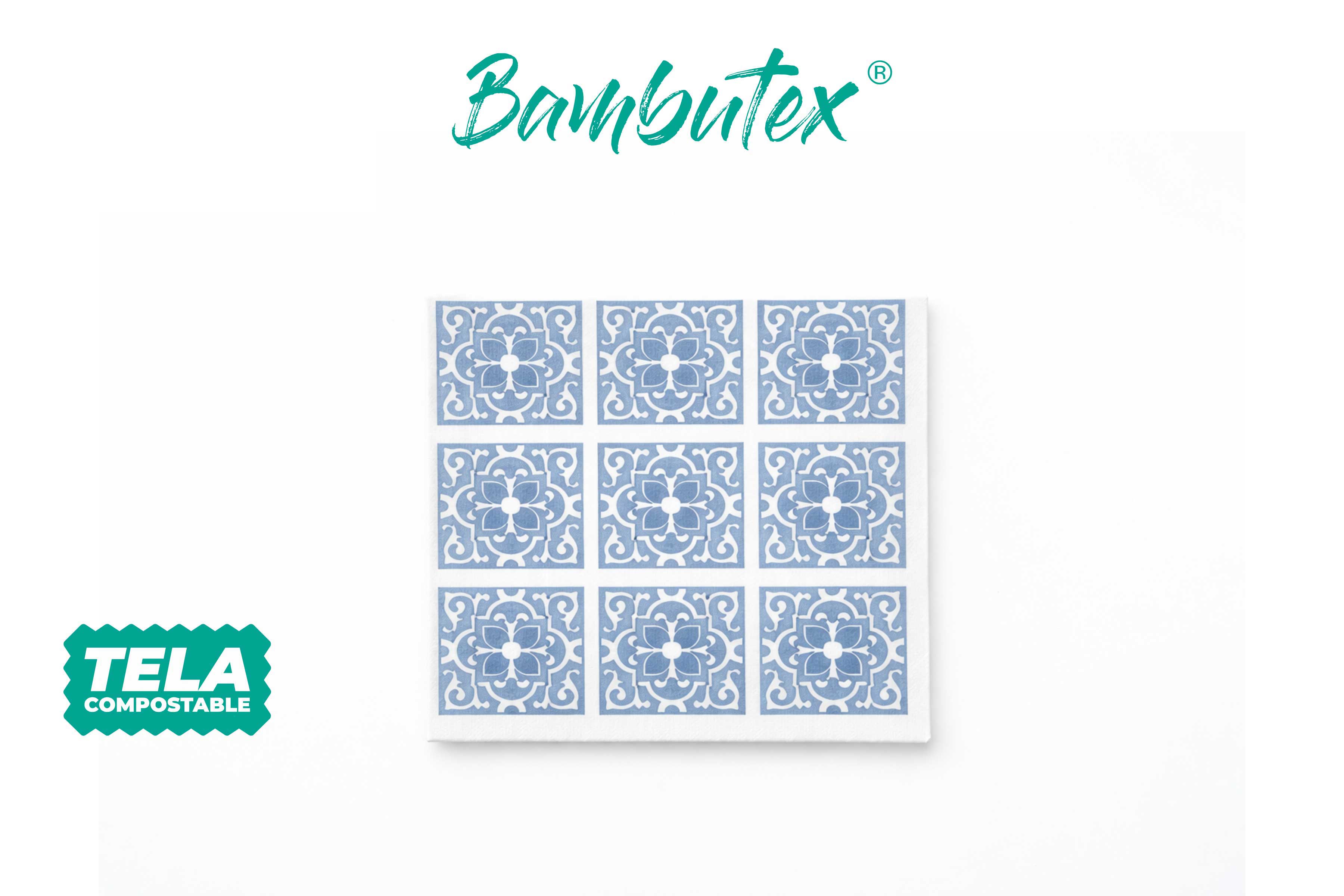 Servilletas Bambutex 40x40cm Deco. Azulejo Azul, 600uds