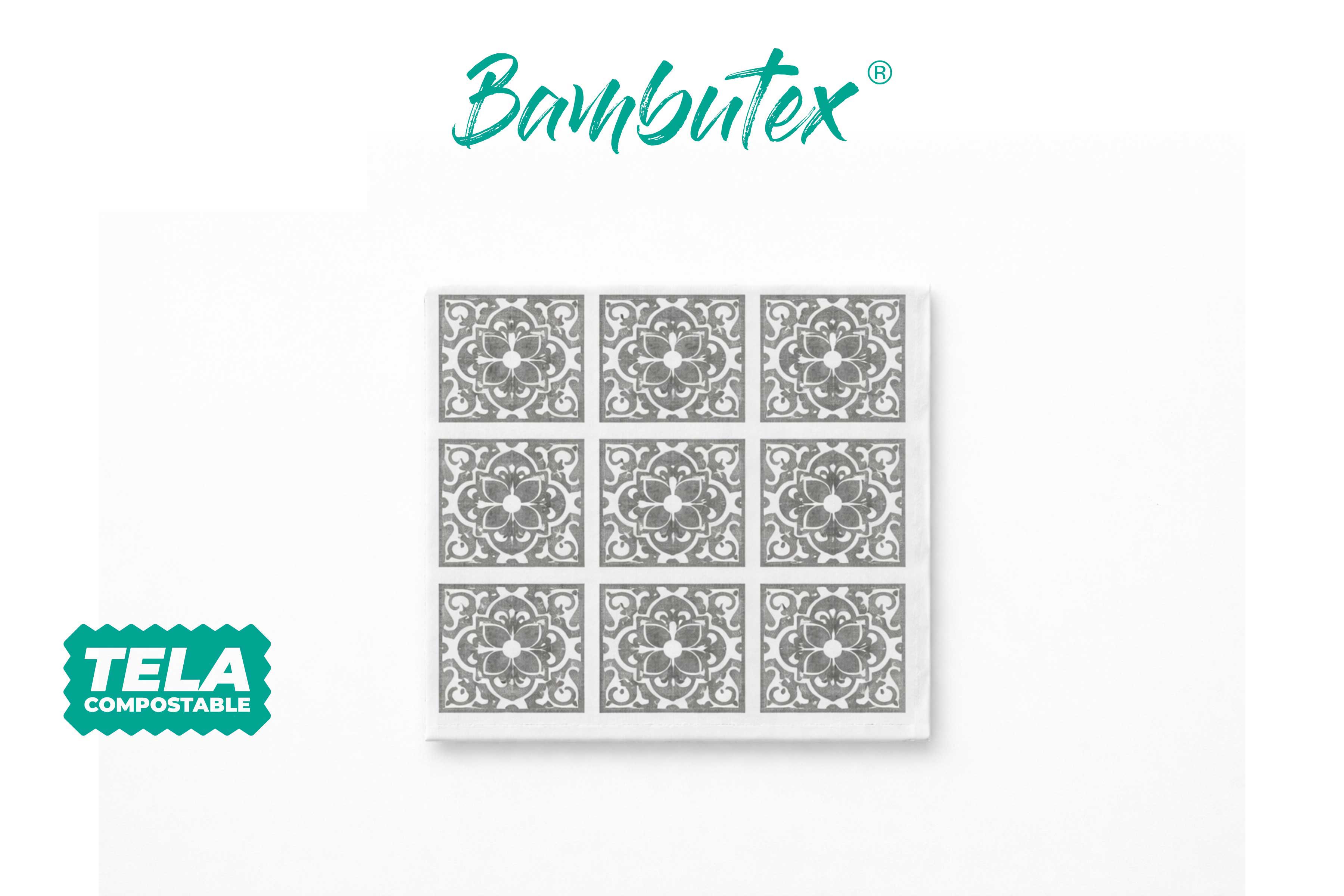 Servilletas Bambutex 40x40cm Deco. Azulejo Negro, 600uds
