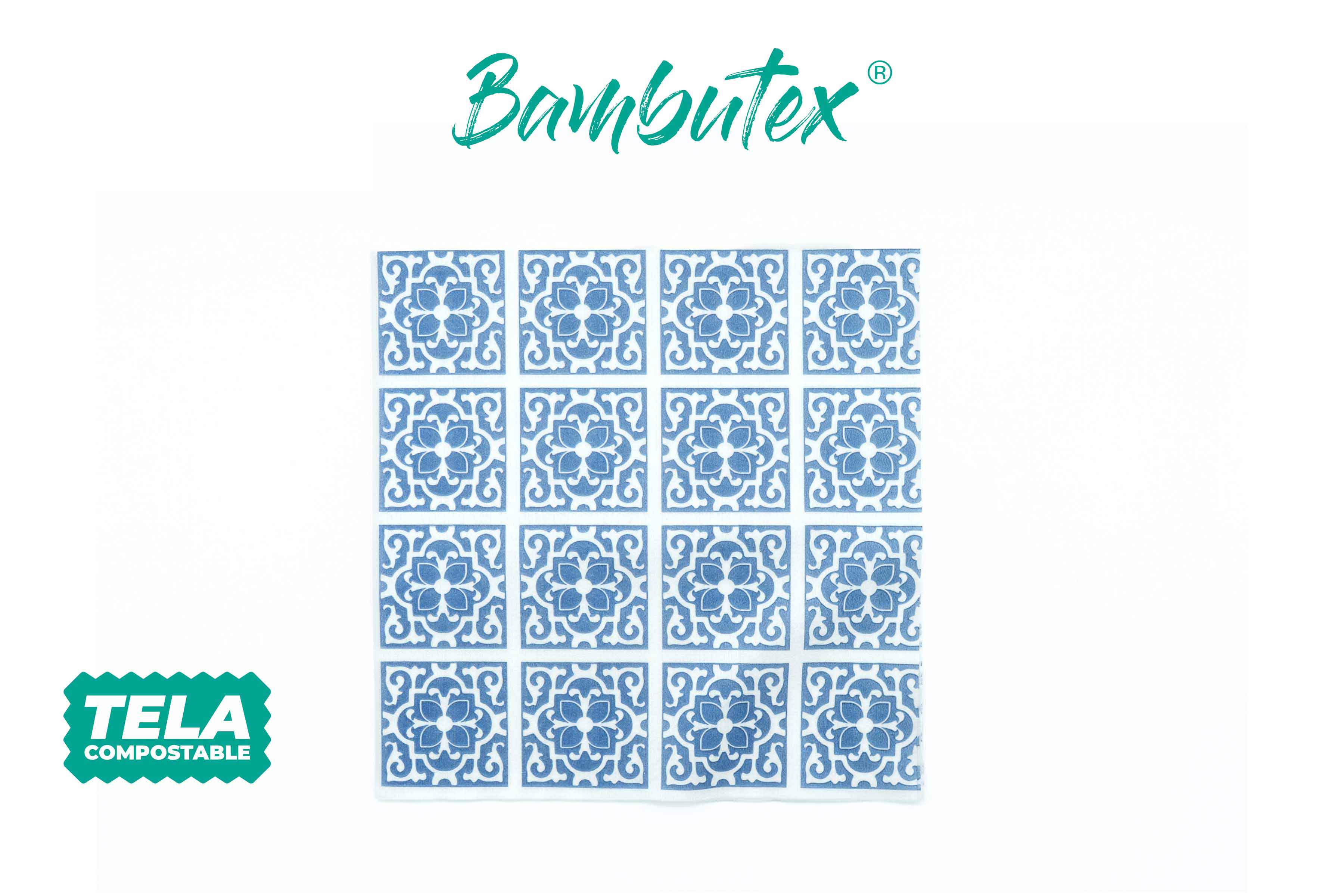 Servilletas Bambutex 48x48cm Deco. Azulejo Azul, 300uds