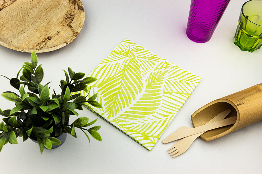 ; Servilletas Bambulux 40x40cm Dec Tropical Pistacho, 360uds