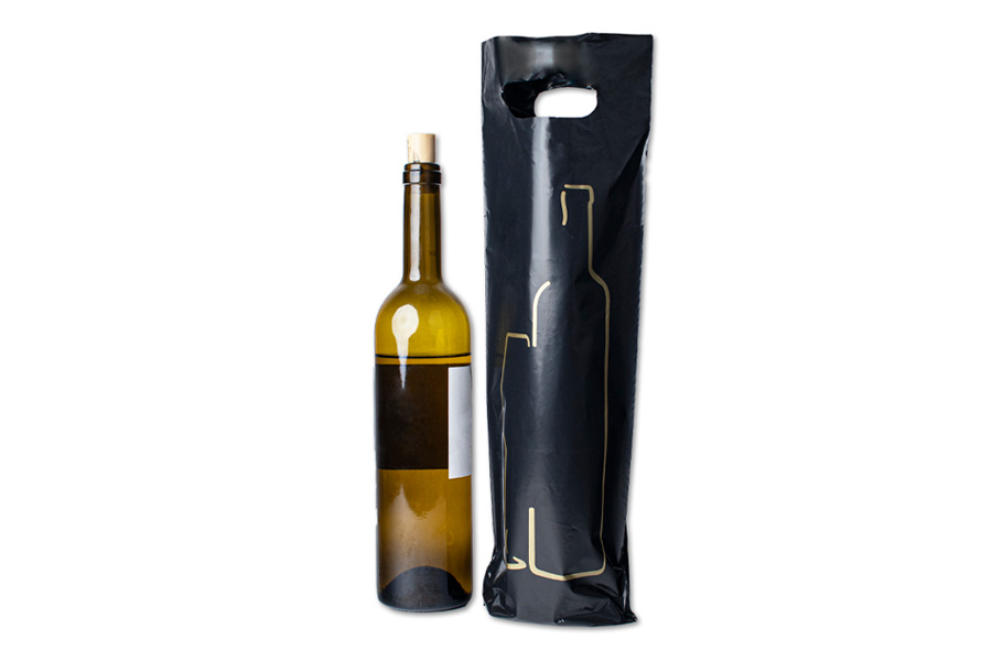 ; Bolsa Troquelada Botella Vino 15x41+3,5cm Negra, 25uds
