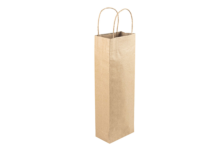 Bolsa Vino Asa Rizada 14+8x40cm 100gr Kraft, 500uds