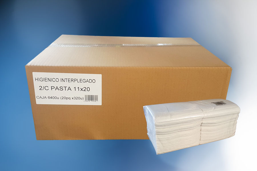 Higiénico Interplegado 11x20cm 2 Capas, 320uds x 20pq (6400uds/caja)