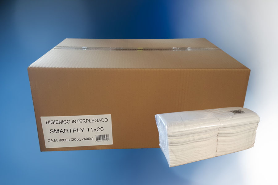 Higiénico Interplegado 11x20cm Smarpfly, 400uds x 20pq (8000uds/caja)