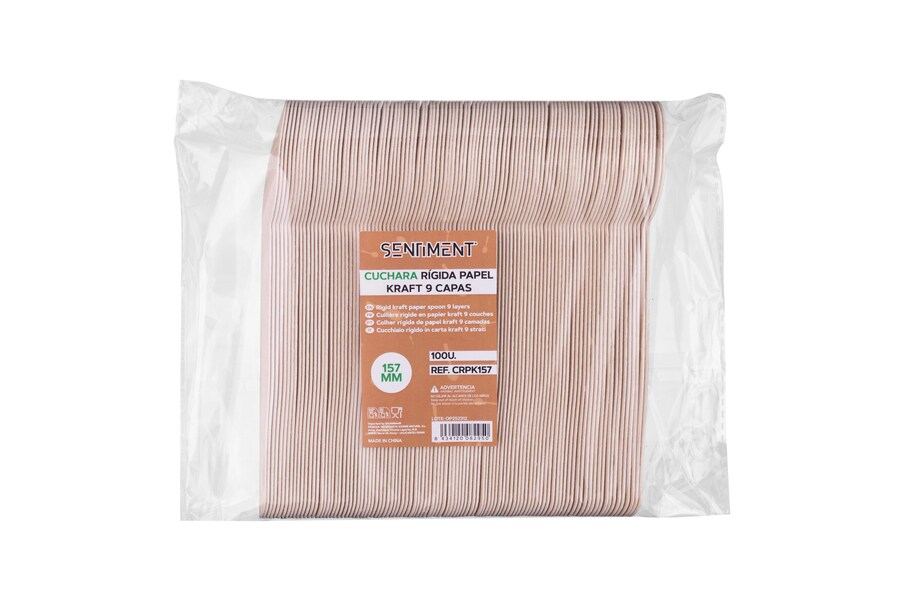 Cuchara Rígida Papel Kraft 157mm 9 capas, 100uds x 20pq