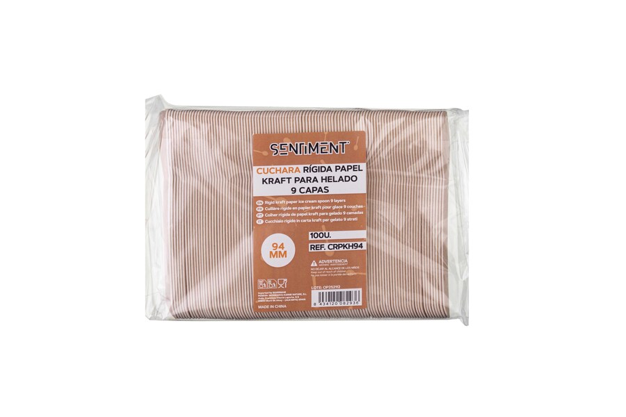 Cuchara Rígida Papel Kraft Helado 94mm 9 capas, 100uds x 30pq