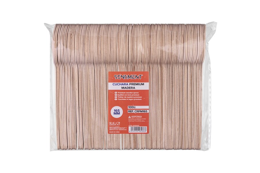 Cuchara Premium Madera 165mm, 100uds x 20pq