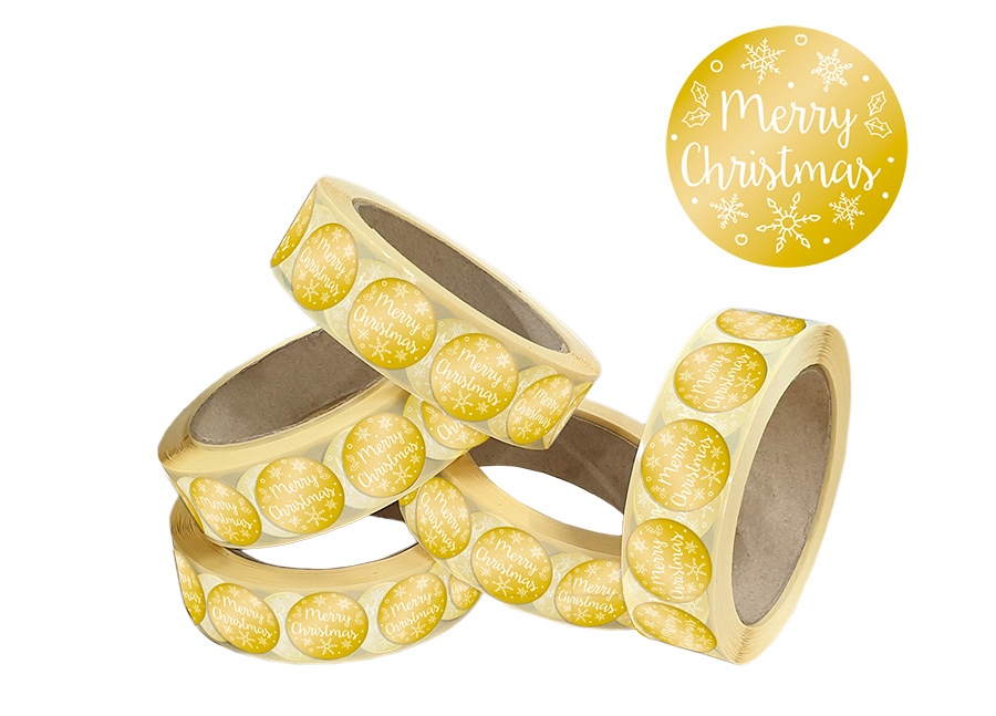 Etiqueta Circular 25x25mm Merry Christmas, 1.000uds (Especial Bolsa Portacubiertos)