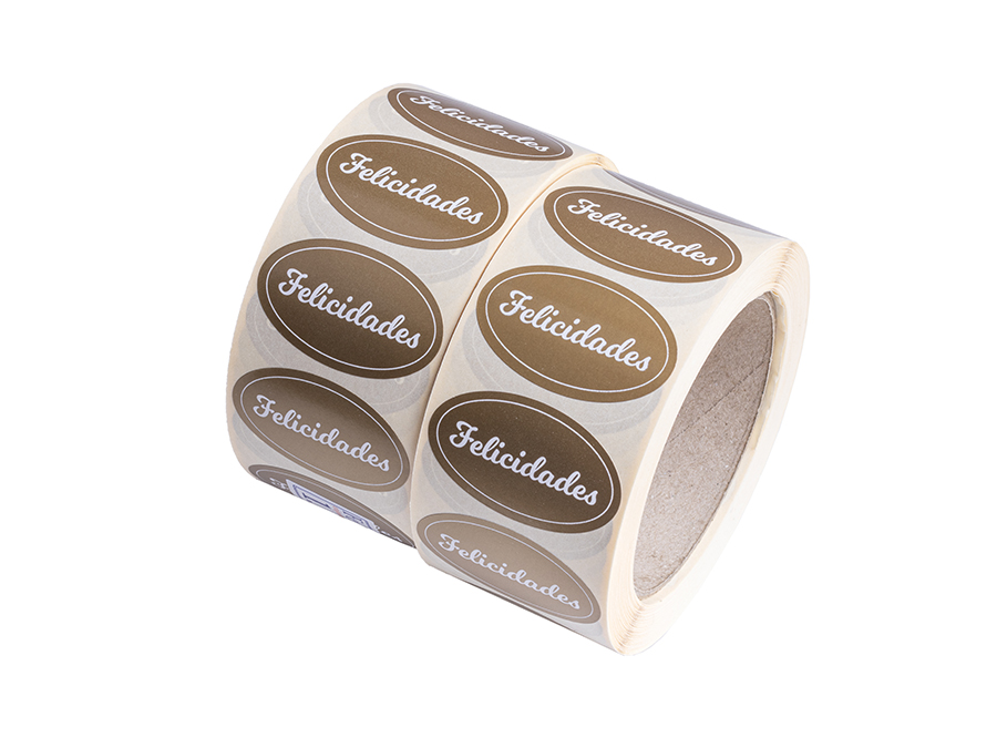 Etiqueta Ovalada 3x5cm Felicidades, 1.000uds (Especial Panaderías) Tinta Oro