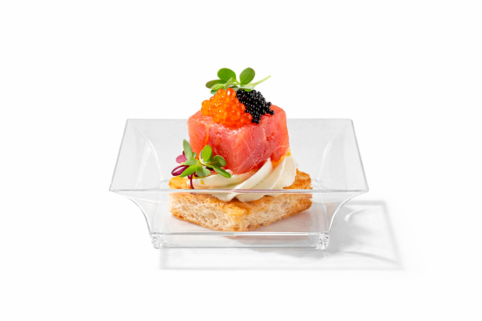 Miniatura Plato Cuadrado PS Reutilizable 3,1x4,5x1,6cm Transparente, 24uds x 30pq