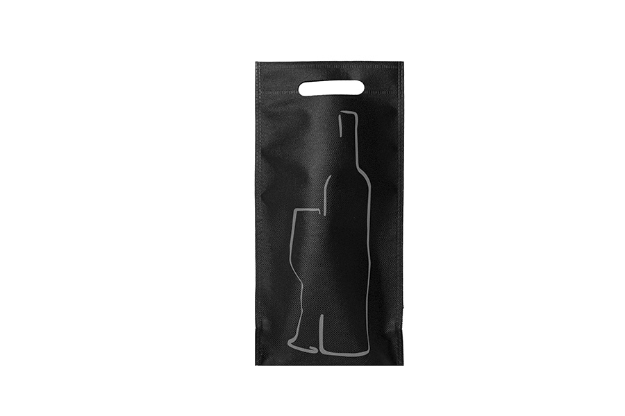 Bolsa Vino Troquelada Novotex 14+8x40cm 90gr Negro, 500uds