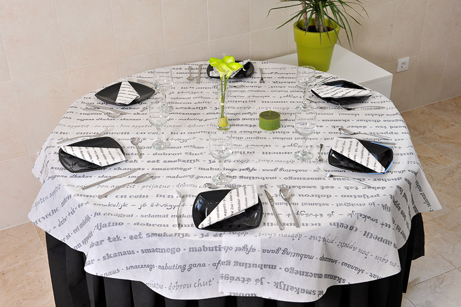 ; Mantel Novotex 120x120cm Blanco Deco. Buen Provecho Negro, 150uds